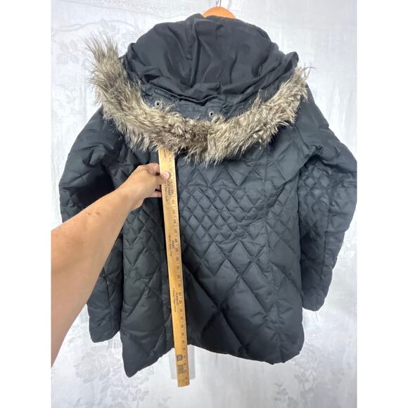 Eddie Bauer Puffer Coat Small Black Goose Down Faux Fur Lined Hood Long Length - Picture 14 of 16